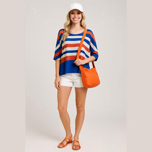 Women's True Light Striped Tunic Top Size M Blue Orange